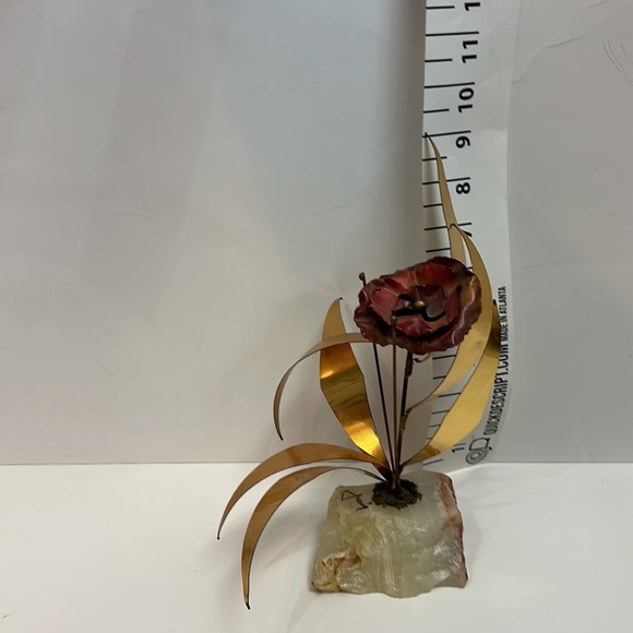 Vintage Mario Jason Flower & Leaves Brass on Marble Onyx Base Sculpture - Picture 6 of 11